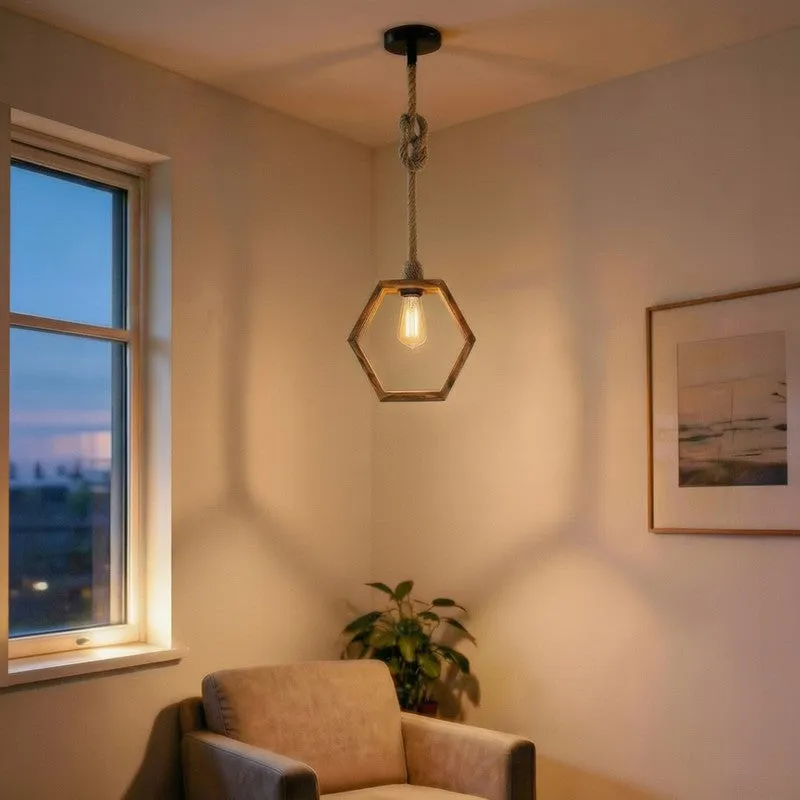 HexaAura Wooden Ceiling Lamp - Brown media 3