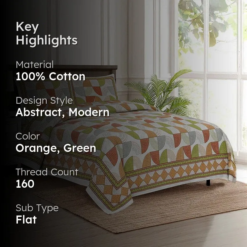 Aabhita Floral Cotton Bedsheet (Green,Orange) - 160 TC media 2