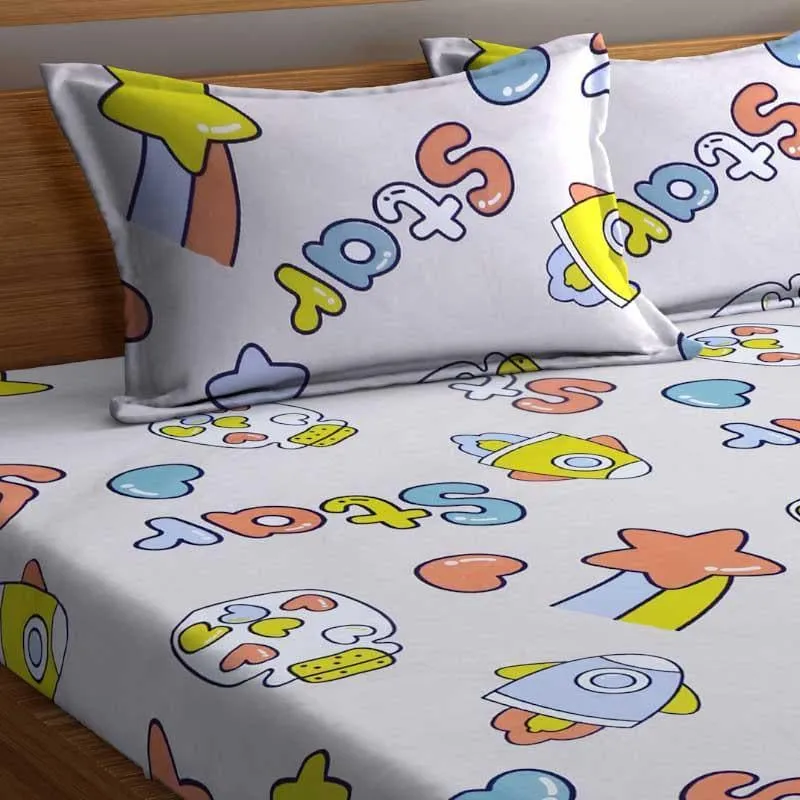 Shooting Star Printed Microfiber Bedsheet - 130 GSM media 4