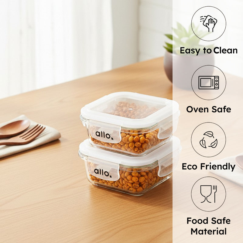 Cravonx Leak Proof Glass Lunch Box (320 mL Each) - Set Of Two
