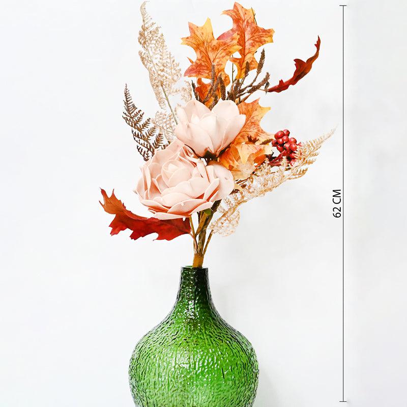 Amberosa Artificial Rose & Fall Leaves Bunch - Peach media 6