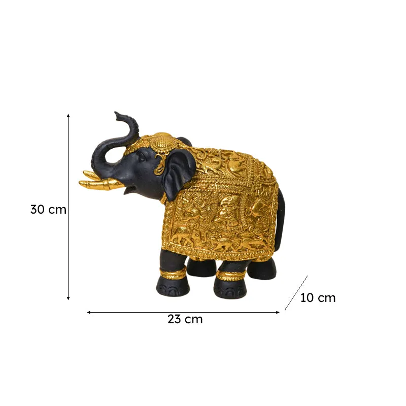 Gilded Gaja Resin Show Piece - Black & Gold media 6