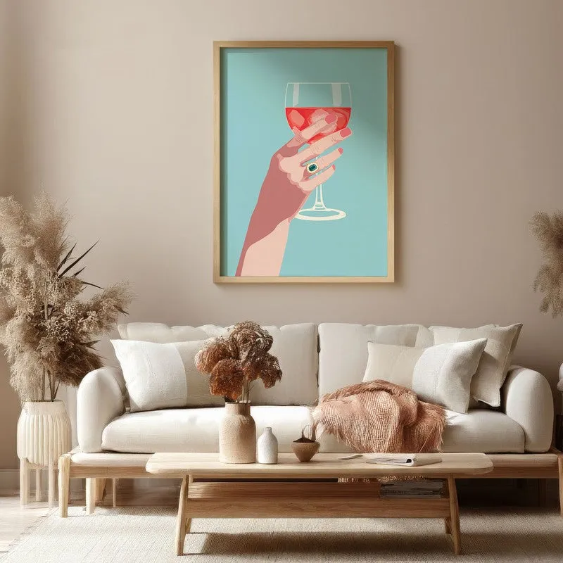 Roselle Elegant Wine Glass Illustration Canvas Wall Painting With Brown Frame media 4
