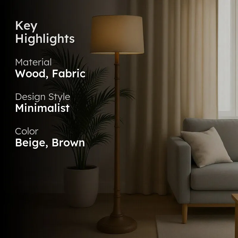 Dimly lit room scene with floor lamp and text overlay