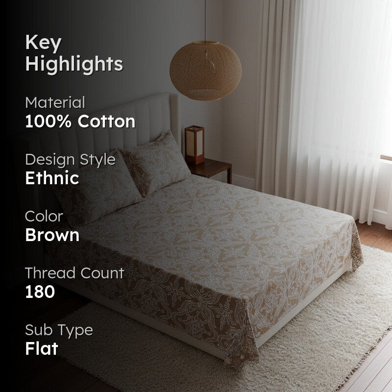 Mughal-E-Azam Cotton Bedsheet (Brown) - 180 TC media 2
