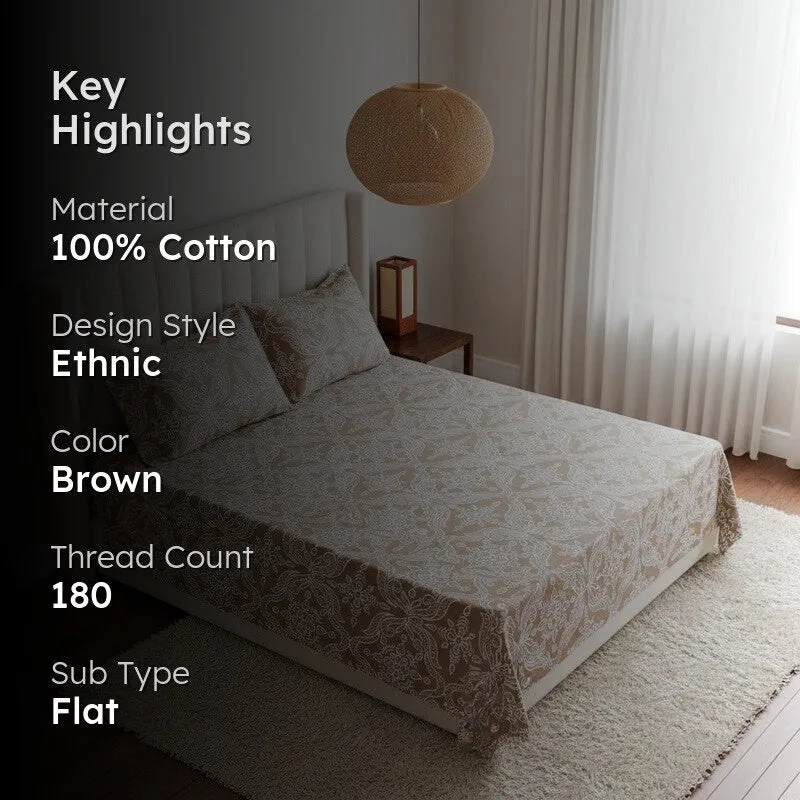 Mughal-E-Azam Cotton Bedsheet (Brown) - 180 TC media 2