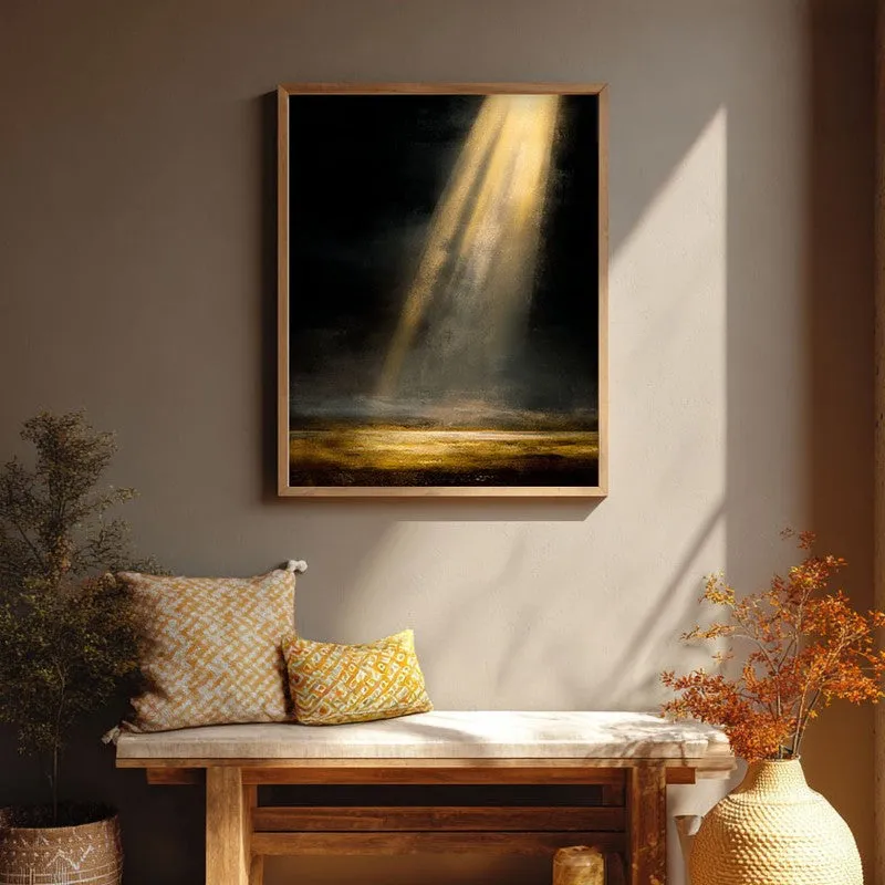 Golden Rays Archival Paper Wall Painting With Brown Frame media 1