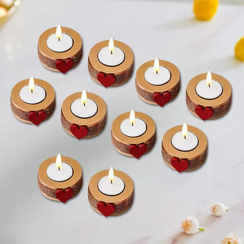 Carved In Love Wood Tea Light Holder - Set Of Ten media 1