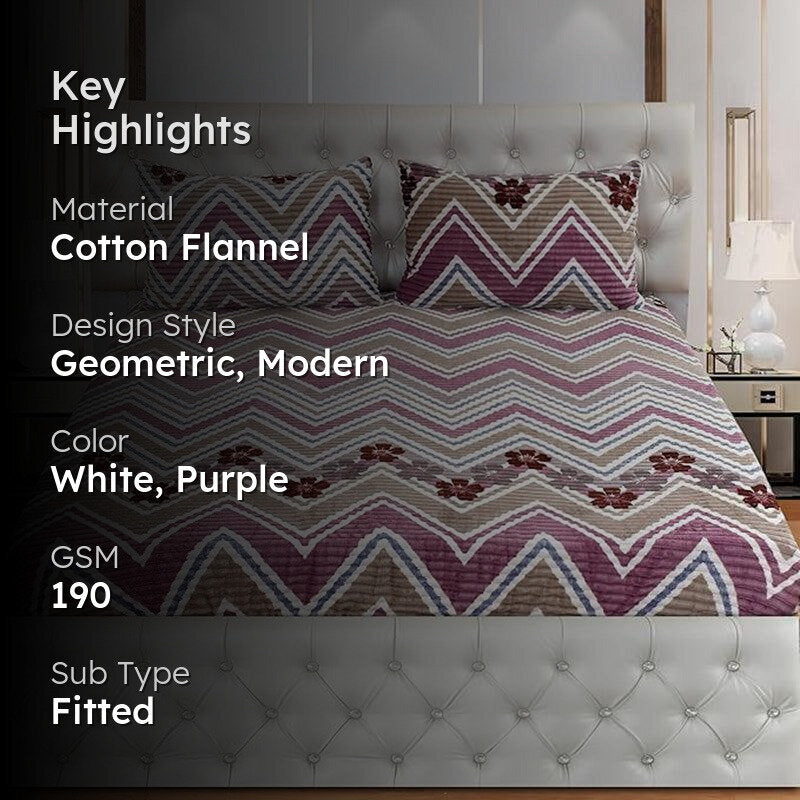 Etril Zig Zag Cotton Flannel Bedsheet - 190 GSM media 2