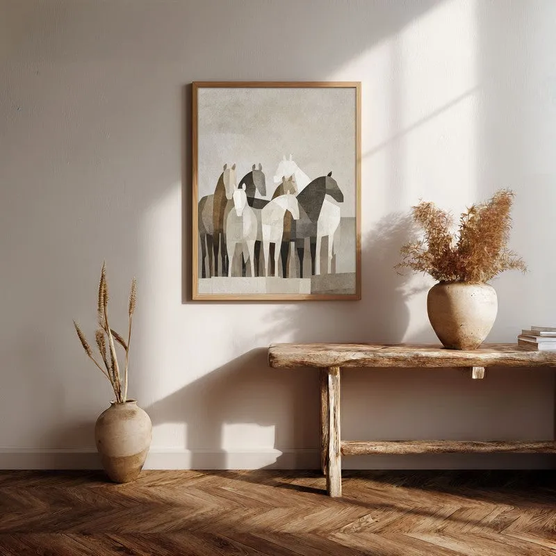 Drifting Horse Wall Painting With Brown Frame media 7