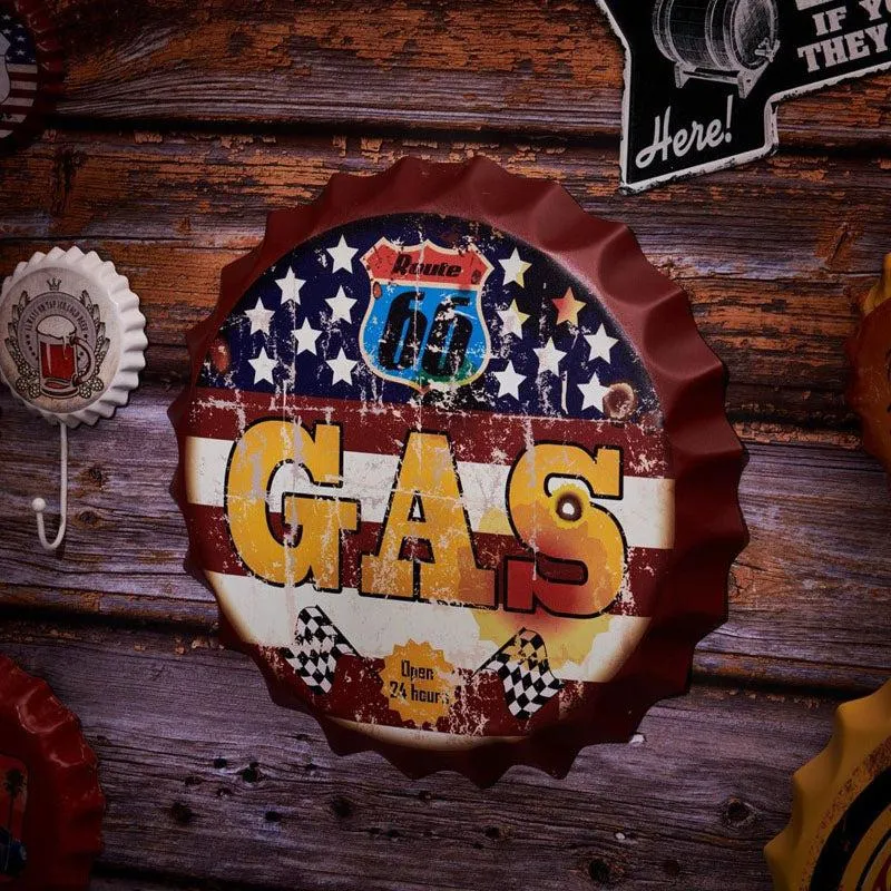 Route Us 66 Gas Bottle Cap Metal Wall Accent media 1