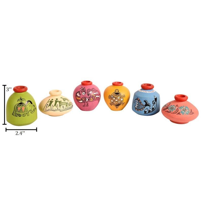 Bosa Wooden Wall Shelf With Madhubani Pot - Set Of Seven media 6
