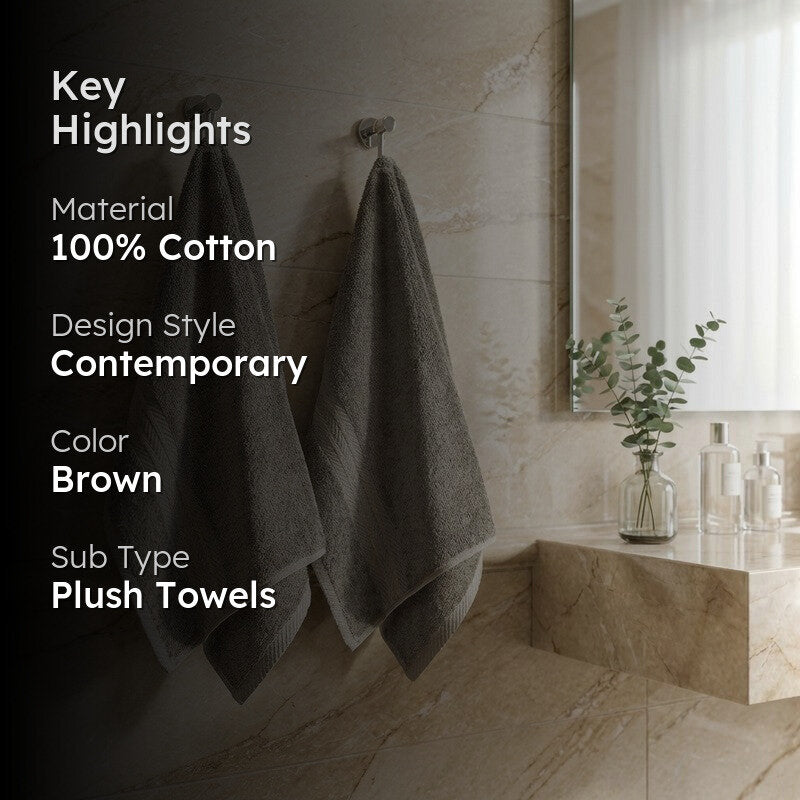 PlushAura Cotton Hand Towel (Brown) - Set Of Two media 2