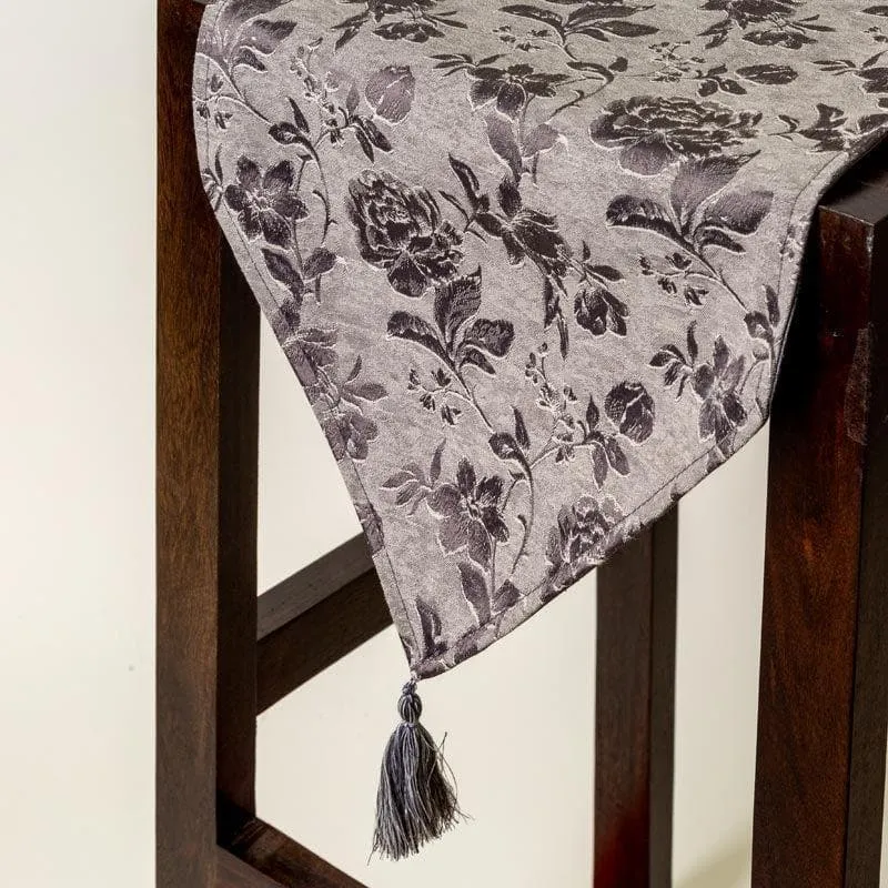 Italian Rose Jacquard Table Runner- Dark Grey media 1