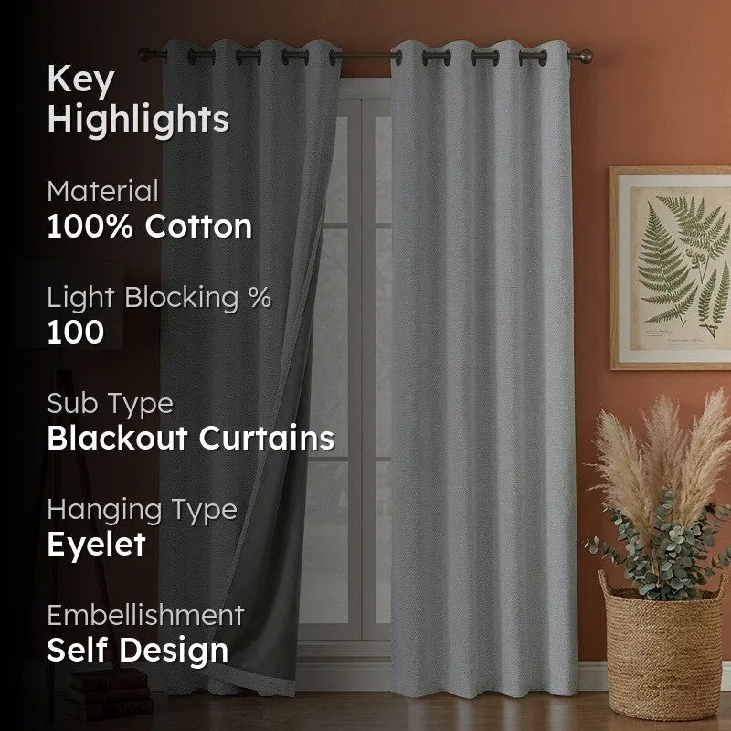 Form Ease Cotton Blackout Curtains (Grey) - Set Of Two media 2