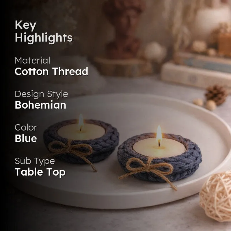 Cozy Knot Tealight Candle Holder (Blue) - Set of Two media 2