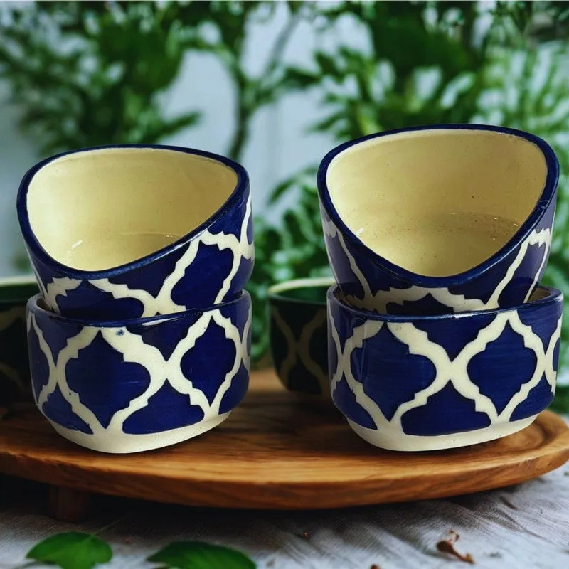 Servyx Ceramic Dip Bowls (Blue,White ,50 mL Each) - Set Of Four media 4