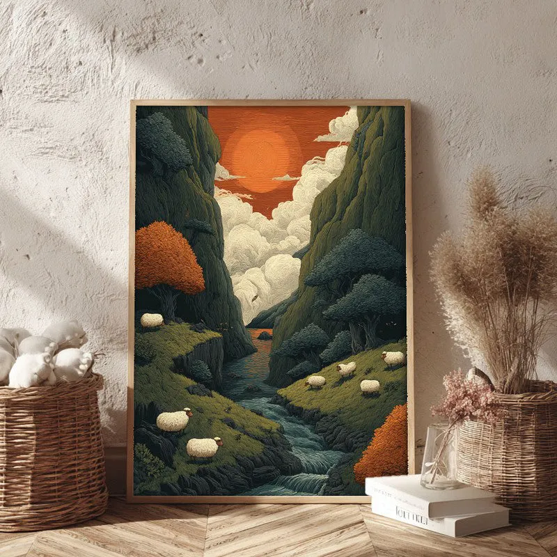 Aurora Valley Canvas Wall Painting - Brown Frame media 3