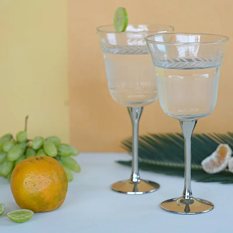 Sitarana Glass & Brass Goblet Wine Glass (Nickel/350 mL) - Set Of Two media 1