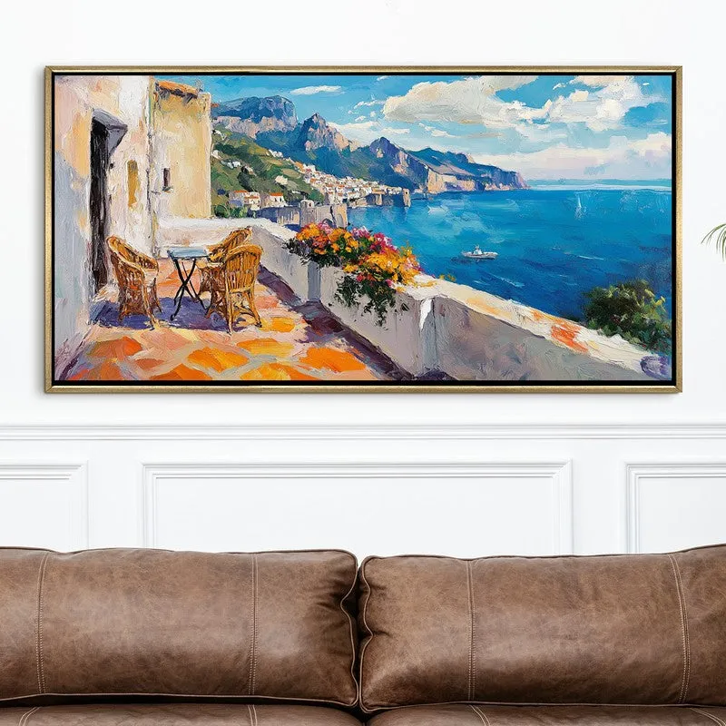 Terrace of Blue Canvas Wall Painting With Frame media 4