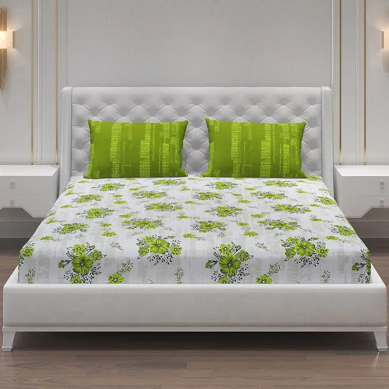Monte Carlo Bloom Bliss I Cotton Bedsheet (Green,White) - 104 TC media 3