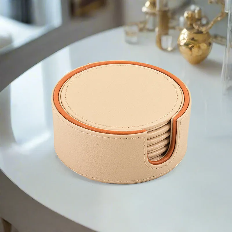 Tisca Faux Leather Coaster (Beige) - Seven Piece Set media 1