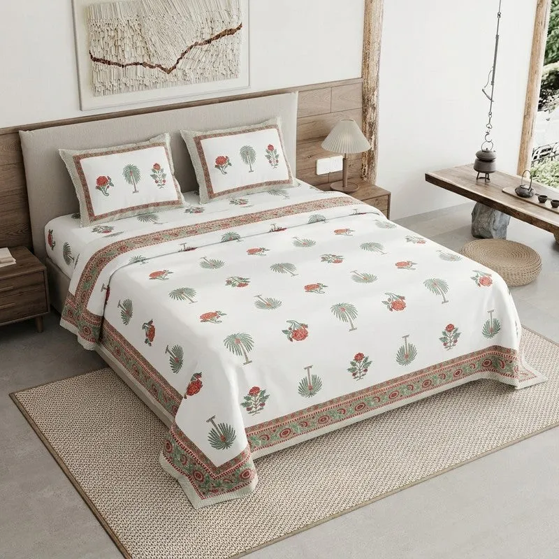 Ethnic Calm Cotton Bedsheet (Rust,White) - 120 TC media 1