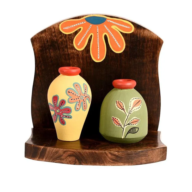 Faria Terracotta & Wood Wall Shelve With Pot - Three Piece Set media 8