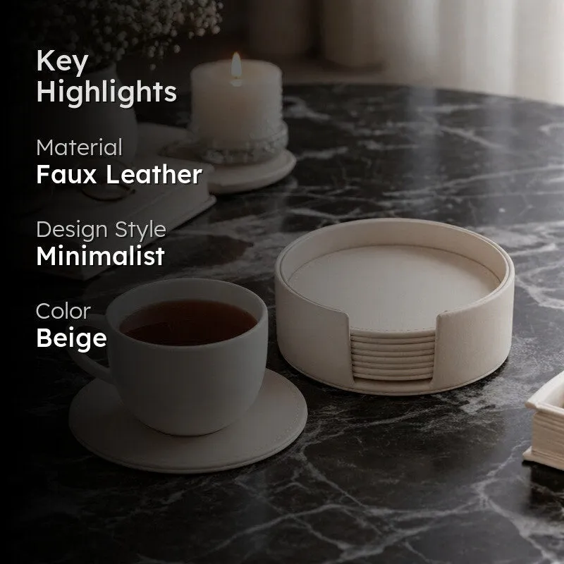 AarviDecor SoftEdge Faux Leather Coaster - Seven Piece Set media 2