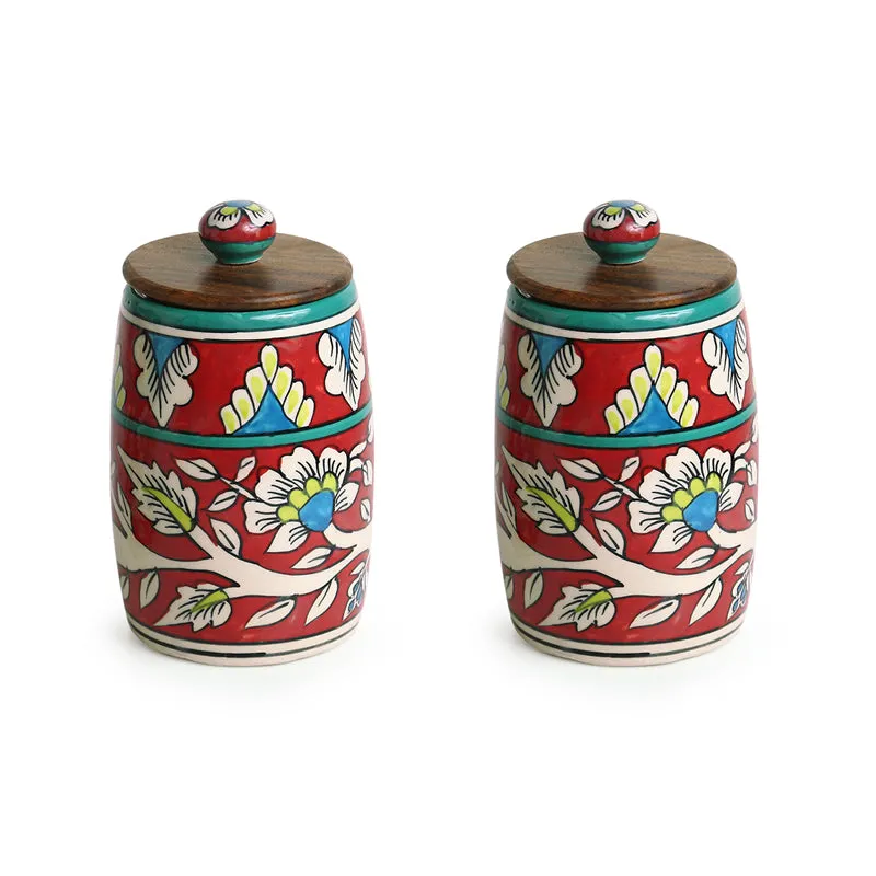 Rang-E-Gul Handpainted Ceramic Multi-Utility Jar (570 mL Each) - Set Of Two media 3