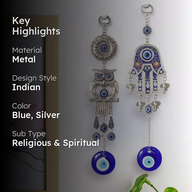 Magic Owl & Hamsa Palm Evil Eye Metal Wall Accent - Set Of Two media 2