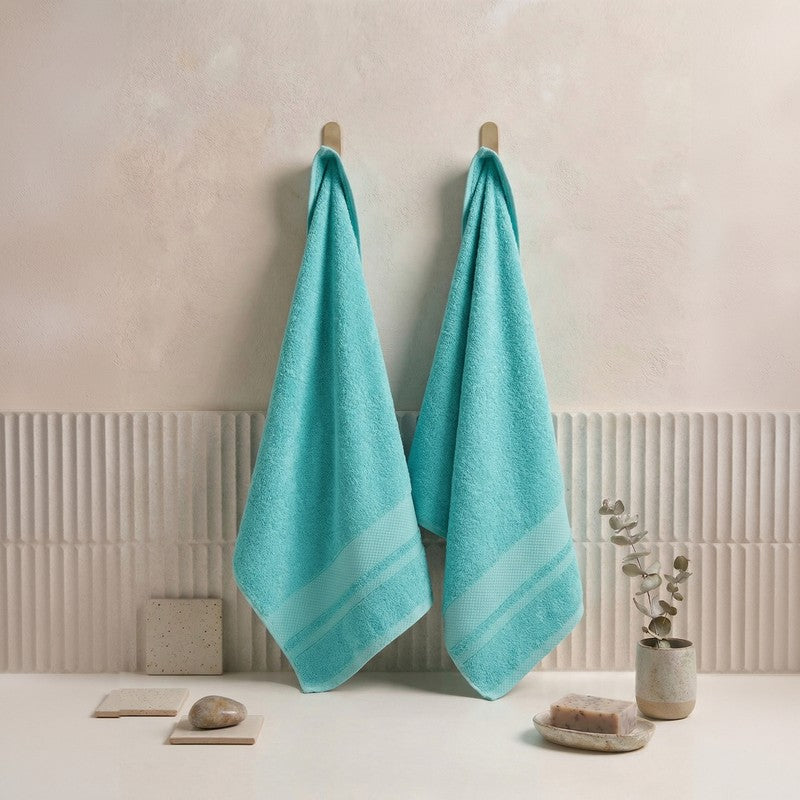 Monte Carlo Soft Crest Pure Cotton Hand Towel (Sea Green) - Set of Two - 40 x 60 cms