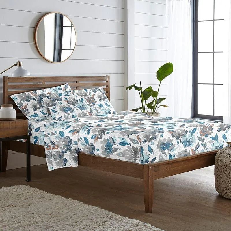 Teva Vintage Flora Cotton Bedsheet (Blue) - 254 TC media 3