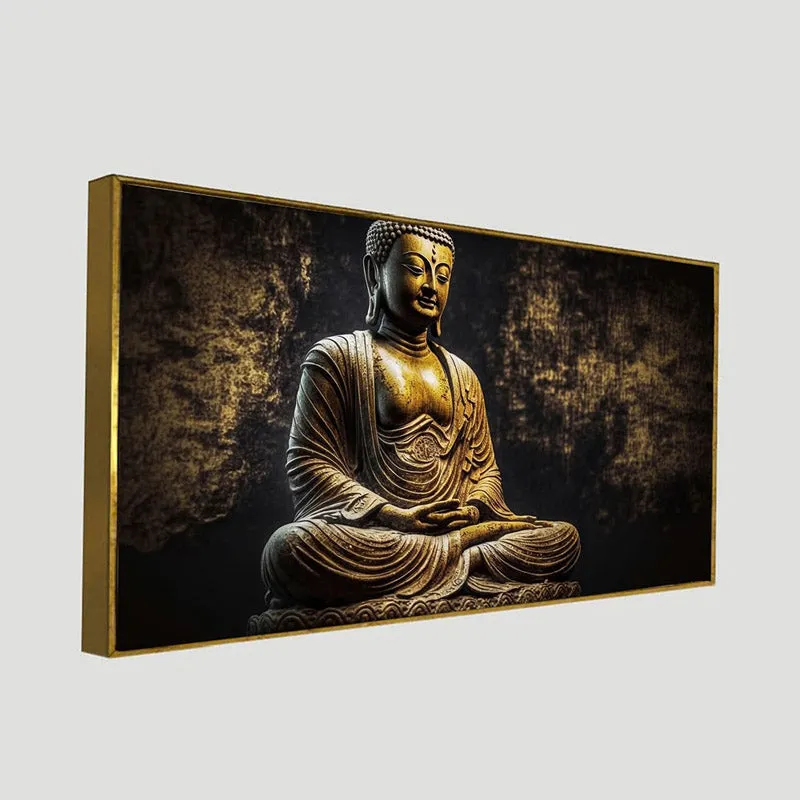 Zen Golden Buddha Canvas Wall Painting With Frame media 8