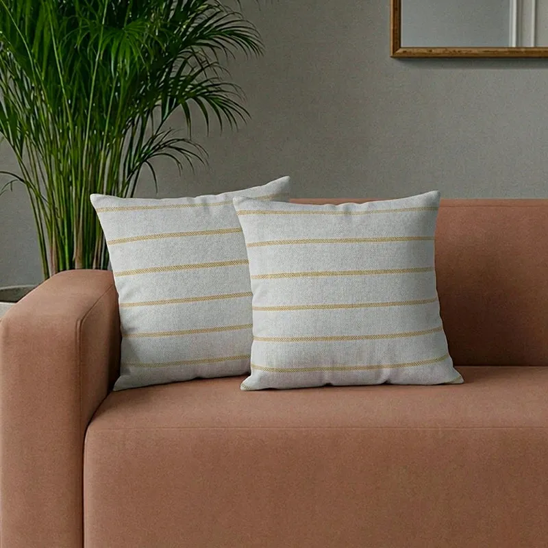 Thread Stripe Woven Cushion Cover (Yellow) - Set Of Two media 1