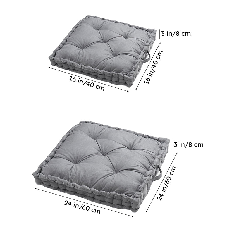 Thera Velvet Cotton Floor Cushion (Grey) - Set Of Two media 7