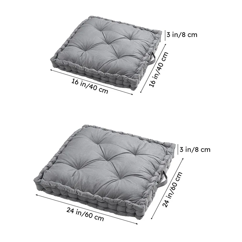 Thera Velvet Cotton Floor Cushion (Grey) - Set Of Two media 7