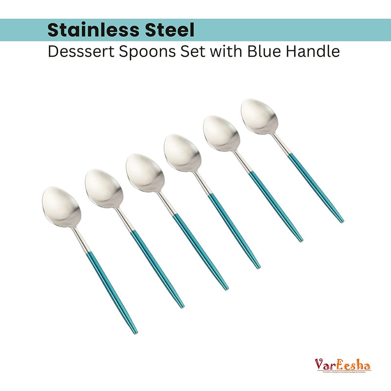 Stirling Stainless Steel Spoon Set (Silver & Blue) - Set Of Six media 3
