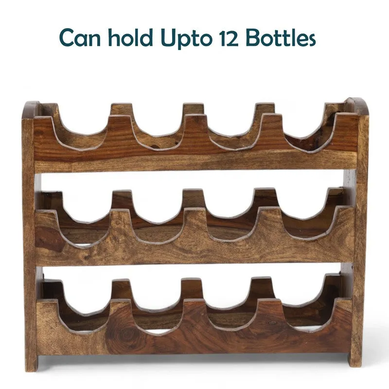 Yverox Sheesham Wooden Wine Rack - Light Brown media 5