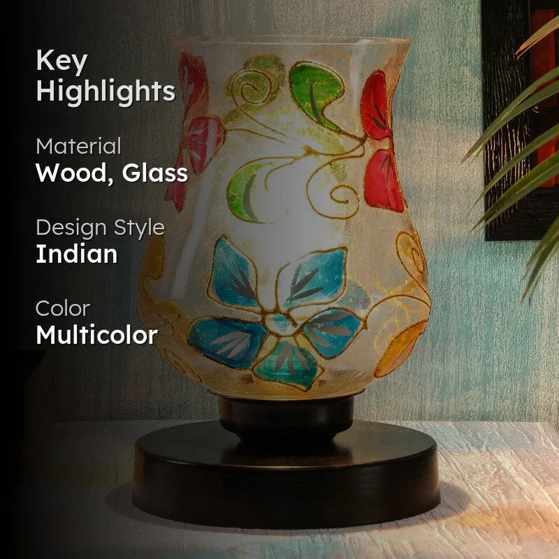 Astryx Mosaic Glass Table Lamp With Wooden Base - Multicolor media 2