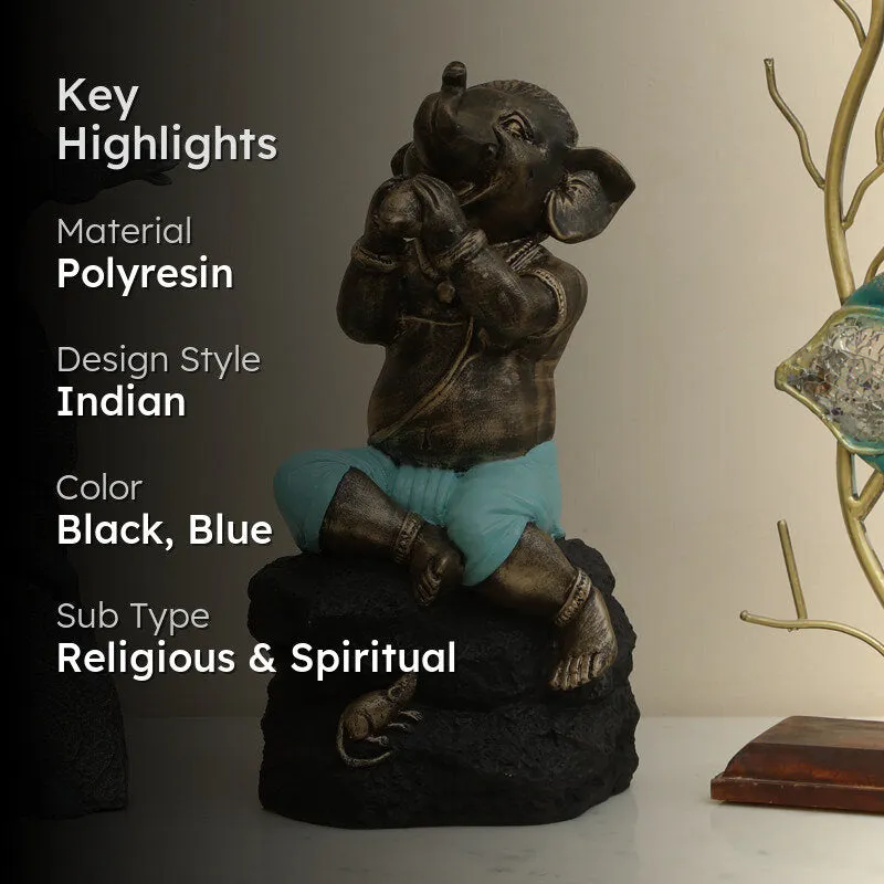 Playful Vinayaka Showpiece - Brown, Blue media 2