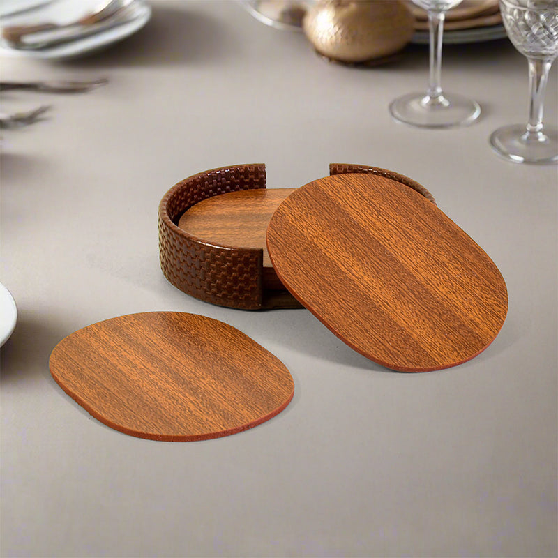 Tishue Faux Leather Coaster (Brown) - Seven Piece Set