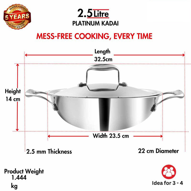 Vinod Orren Stainless Steel Kadhai With Lid - 2500 mL/13 Inches media 9