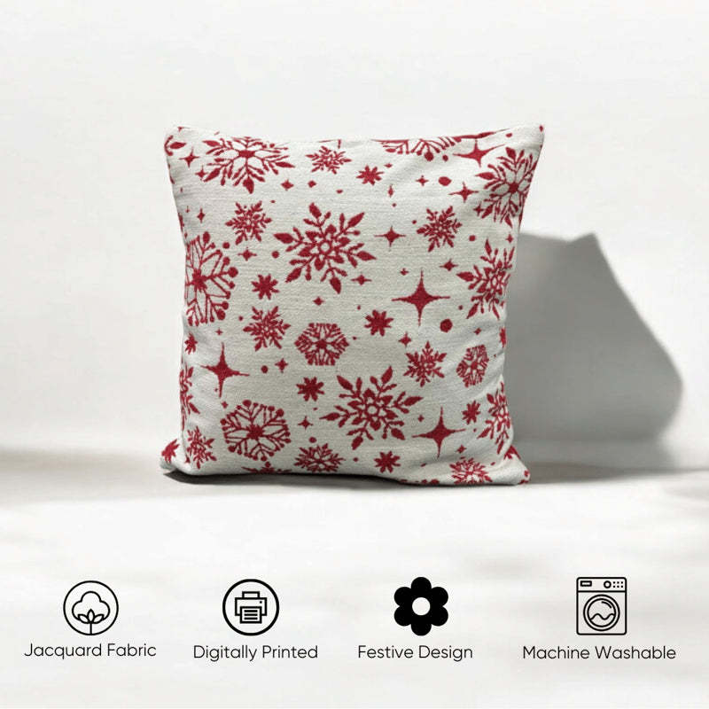 Crimson Flurries Cotton Christmas Cushion Cover media 3