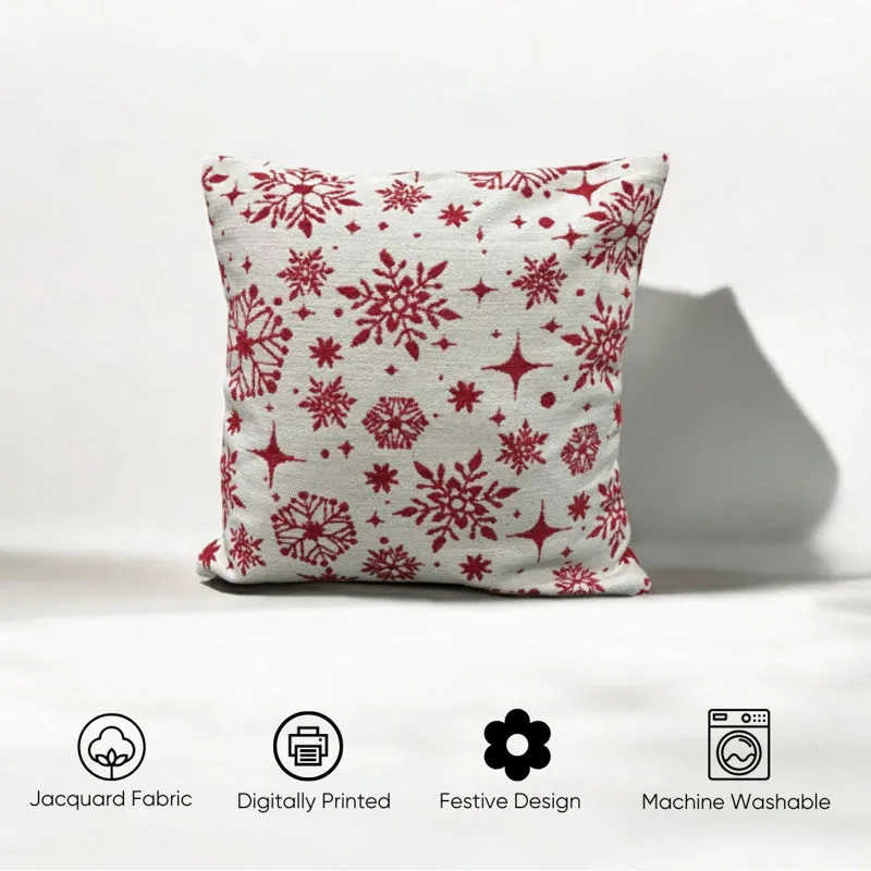 Crimson Flurries Cotton Christmas Cushion Cover media 3
