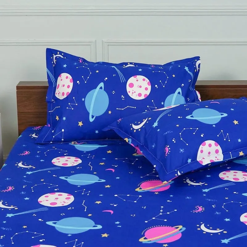 Galaxy Ride Kids Neon Print Cotton Bedsheet (Blue) - 144 TC media 4
