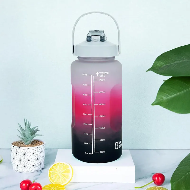 Ombre Sip Water Tumbler With Straw & Stickers (Black,Pink) - 2 L media 1