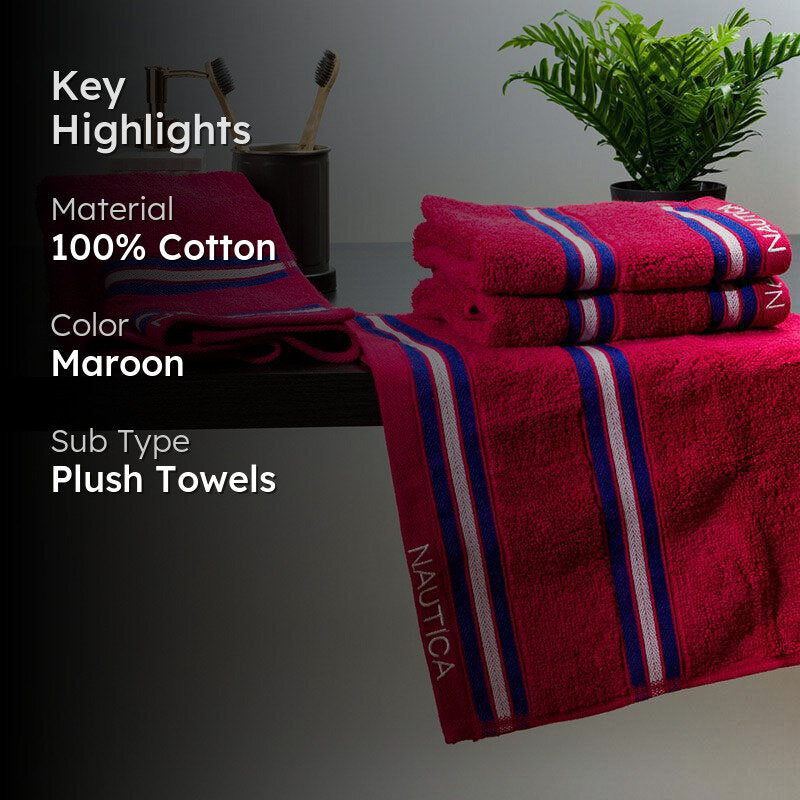 Nautica Dove Dual Down Cotton Hand Towel (Burgundy) - Set Of Four media 2
