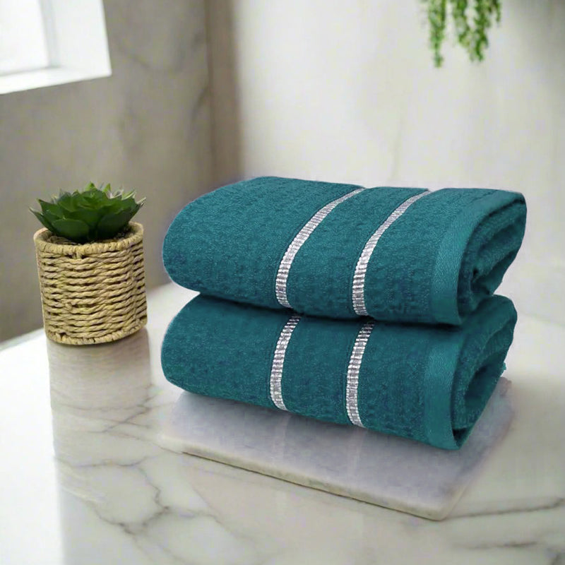 Junia Hand Towel (Teal Blue) - Set Of Two - 16 x 24 Inches