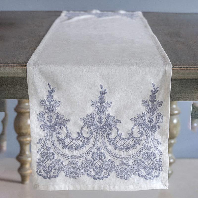 Threaded Blossom Embroidered Cotton Table Runner - Blue media 3